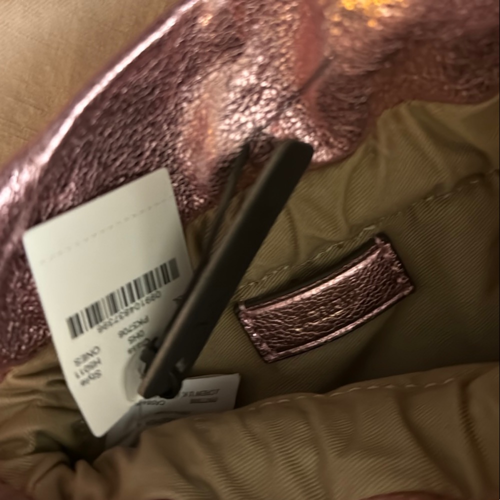 J.Crew NWT Metallic Leather Pink Mini Drawstring Pouch Bag - Picture 7 of 8